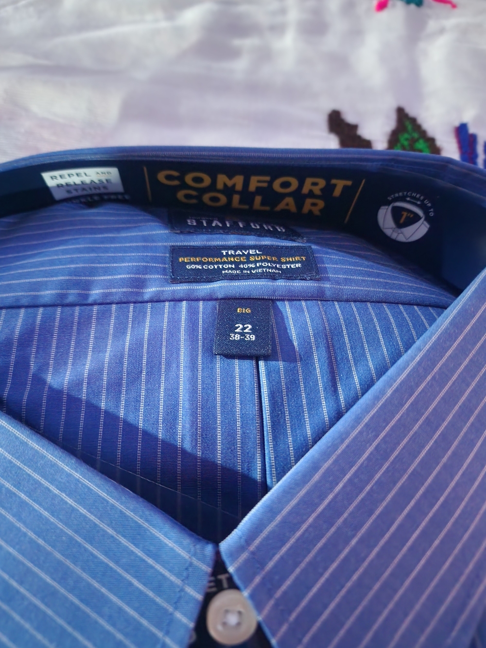 Stafford Men's Blue Pinstripe Dress Shirt - Stretch Comfort Collar - Picture 2 of 3
